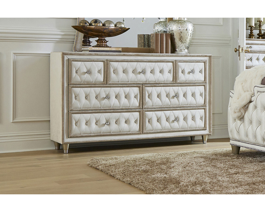 Coaster – Antonella 7-Drawer Upholstered Dresser in Ivory/Camel