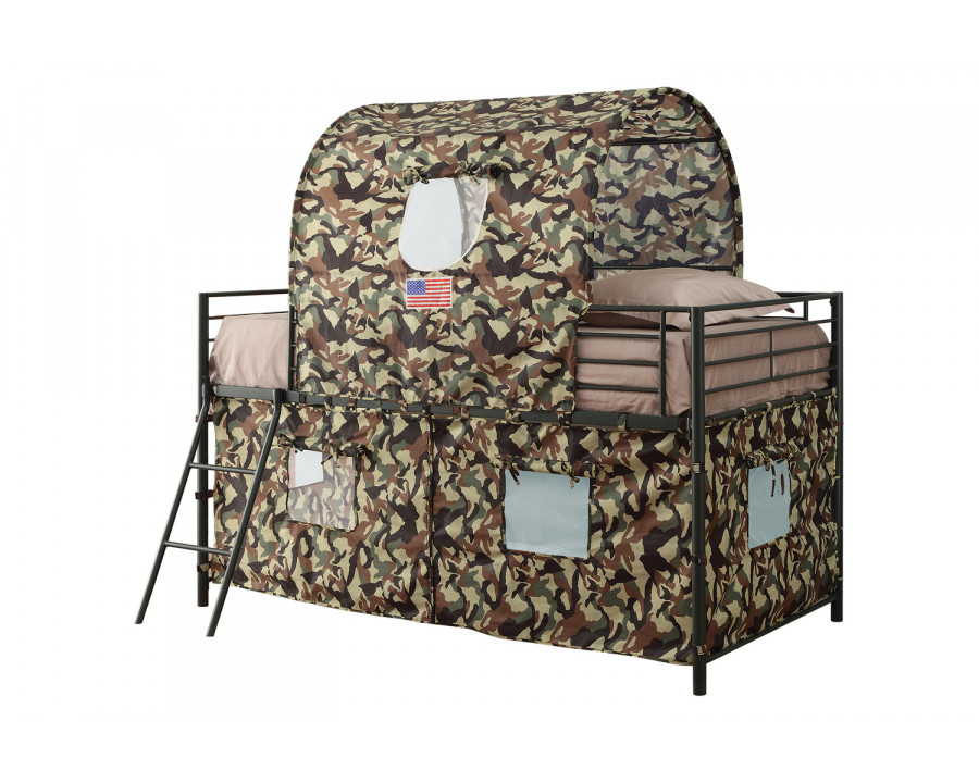 Coaster – Camouflage Tent Loft Bed With Ladder Army in Green