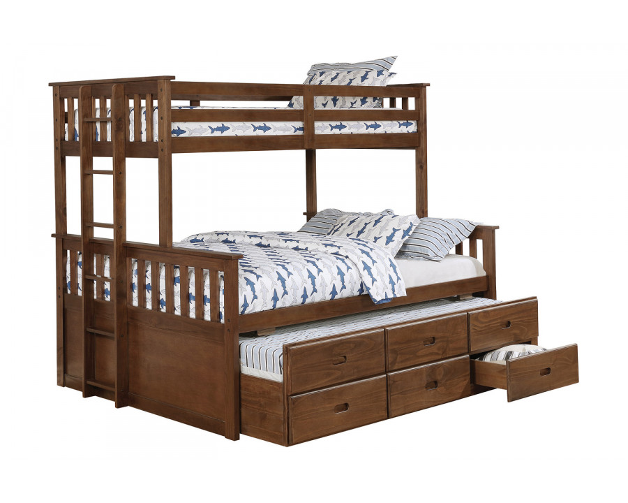 Coaster – Atkin Twin Extra Long Over Queen 3-Drawer Bunk Bed in Weathered Walnut