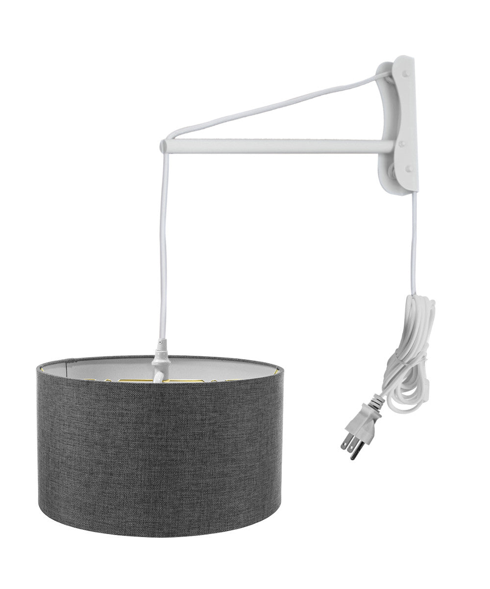 16″W MAST Plug-In Wall Mount Pendant 2 Light White Cord/Arm with Diffuser Granite Gray Shade