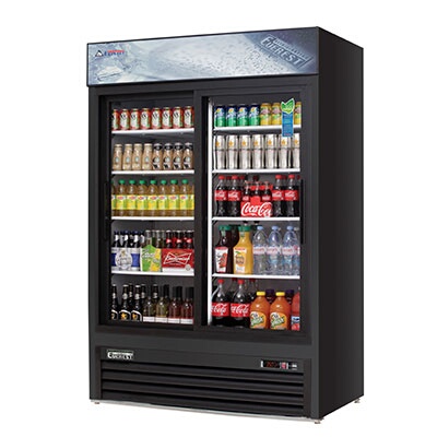 Everest EMGR48B – Merchandiser Refrigerator, two-section, 53-1/8″W, (2) sliding glass doors, black exterior