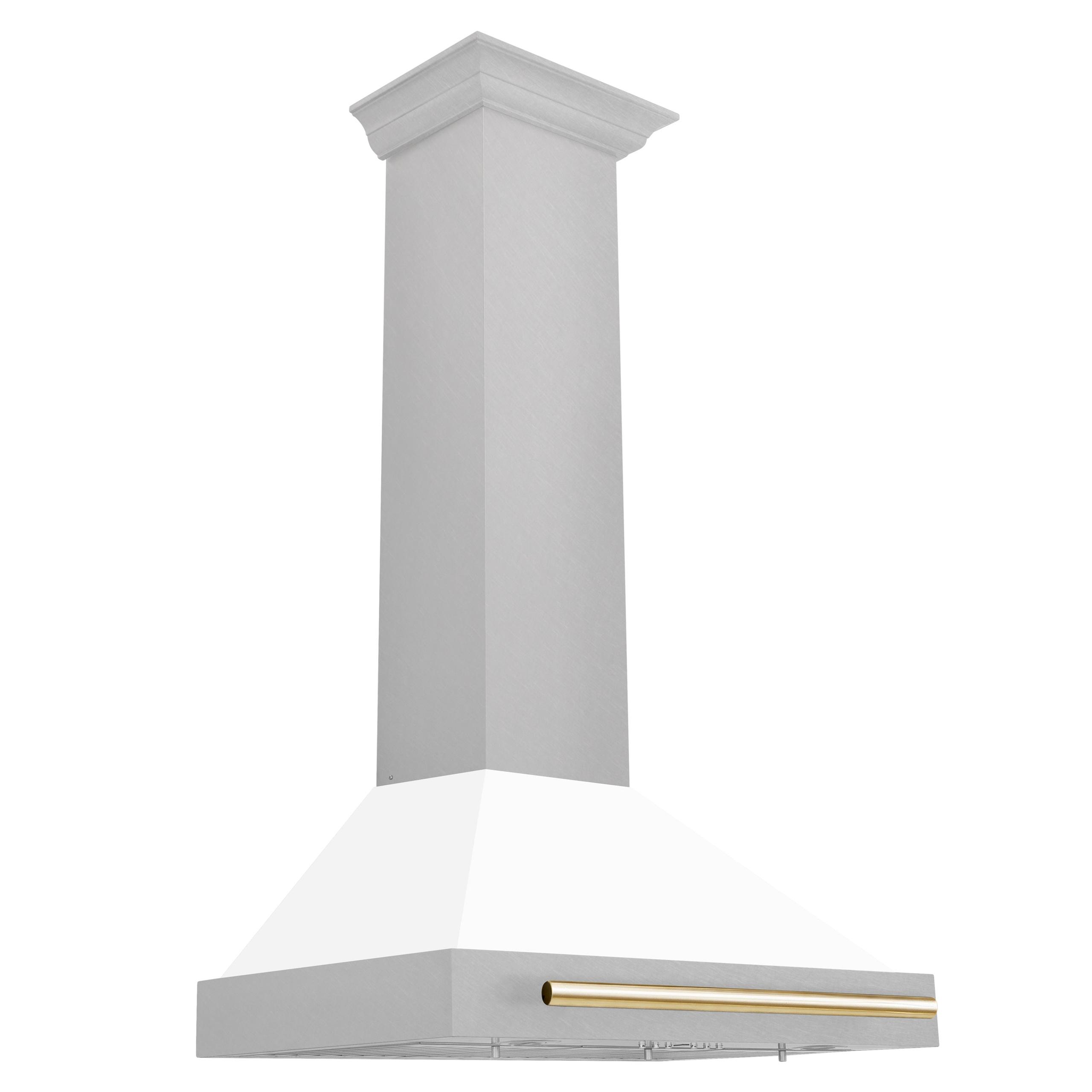 ZLINE 30 in. Autograph Edition Convertible Fingerprint Resistant DuraSnow’ Stainless Steel Range Hood with White Matte Shell and Champagne Bronze Handle (KB4SNZ-WM30-CB) [Color: Gold Accents]