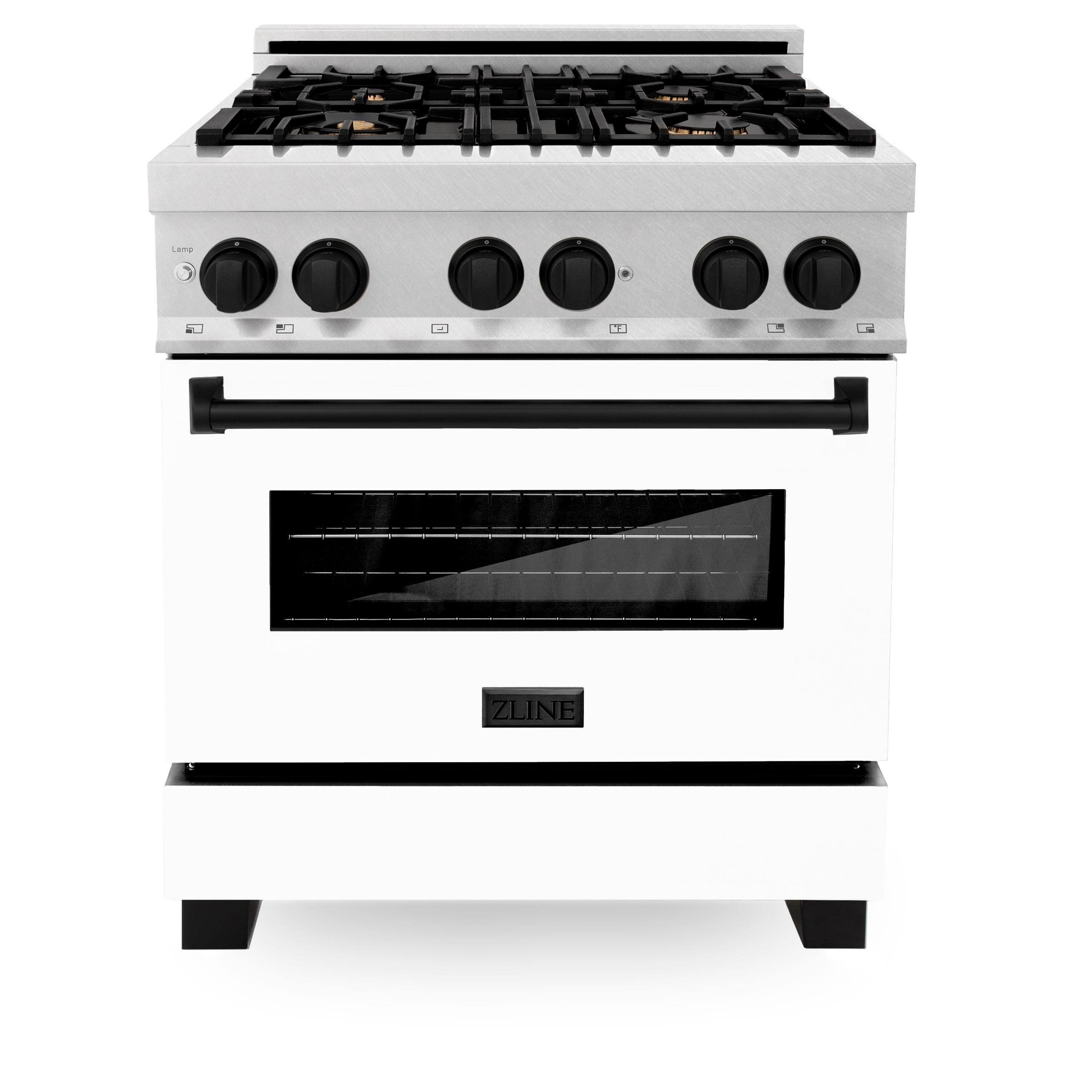 ZLINE Autograph Edition 30″ 4.0 cu. ft. Dual Fuel Range with Gas Stove and Electric Oven in DuraSnow Stainless Steel with White Matte Door and Accents (RASZ-WM-30) [Color: Matte Black]