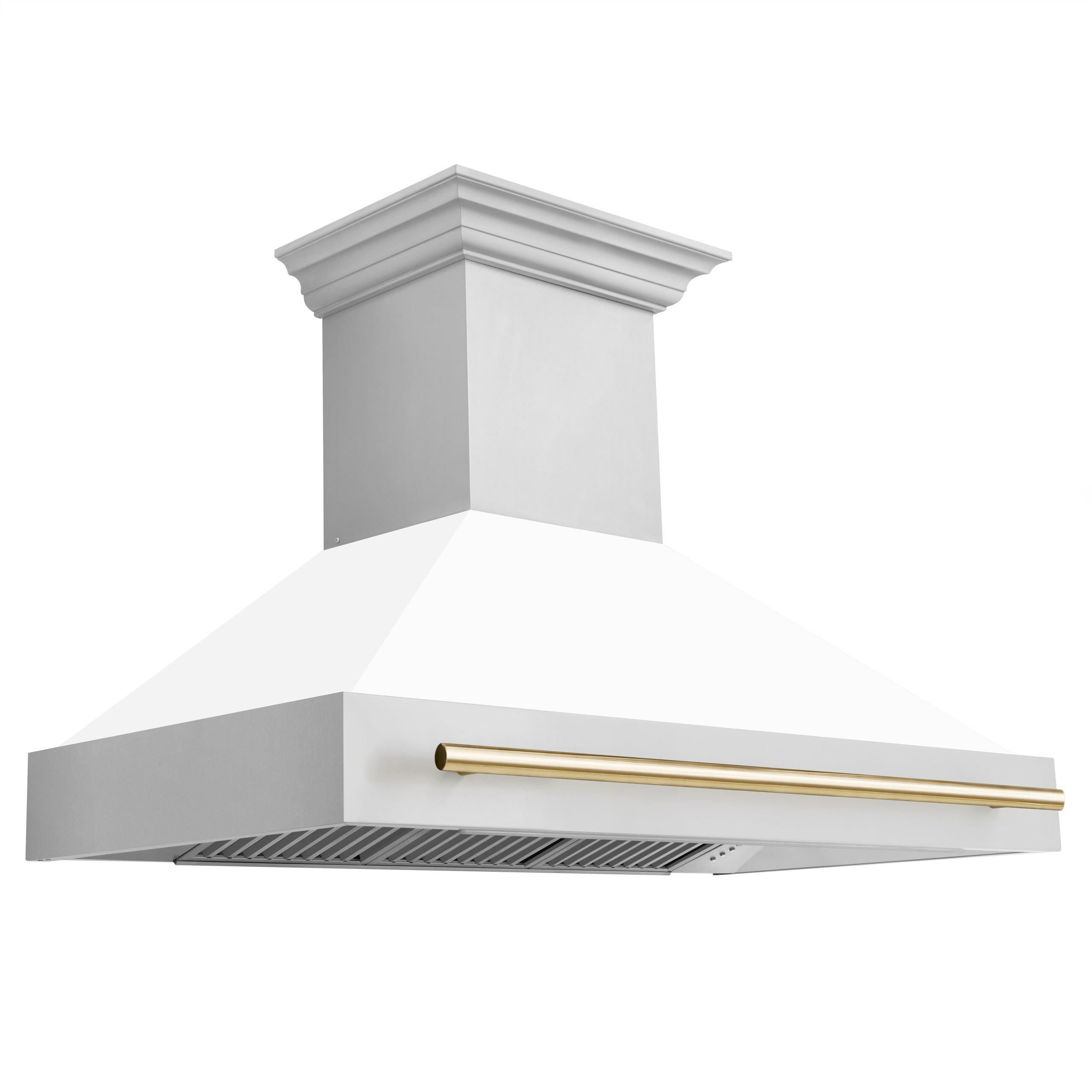 ZLINE 48 in. Autograph Edition Stainless Steel Range Hood with White Matte Shell and Handle (8654STZ-WM48) [Color: Gold]