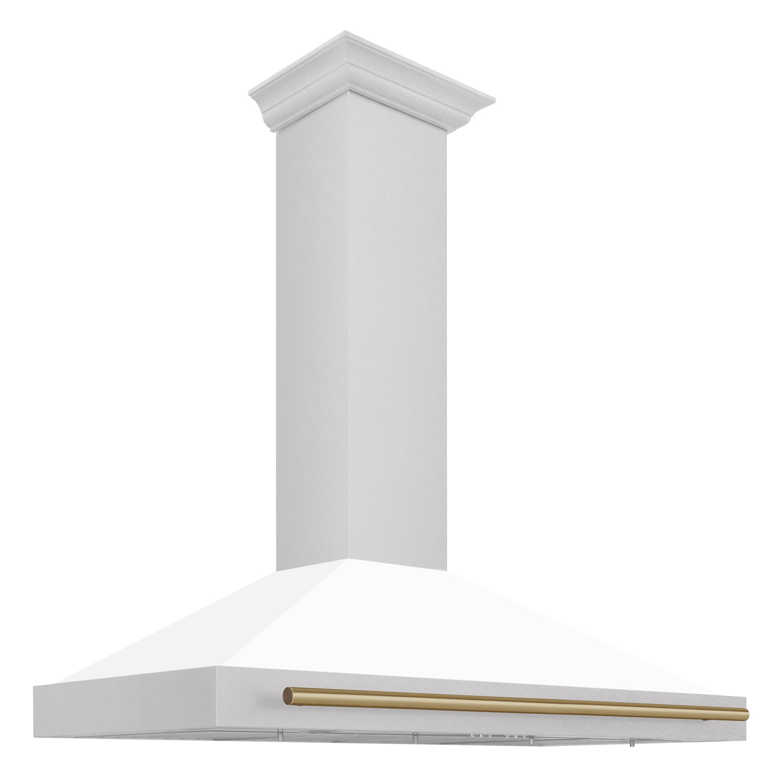 ZLINE 48 in. Autograph Edition DuraSnow Stainless Steel Range Hood with White Matte Shell and Accented Handles (KB4SNZ-WM48) [Color: Champagne Bronze Accents]