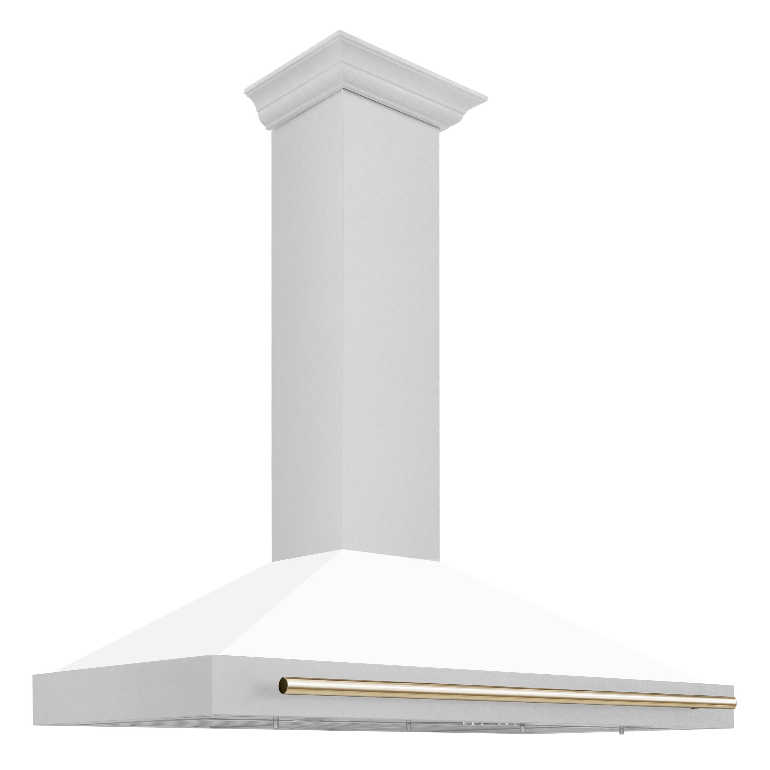 ZLINE 48 in. Autograph Edition DuraSnow Stainless Steel Range Hood with White Matte Shell and Accented Handles (KB4SNZ-WM48) [Color: Gold Accents]