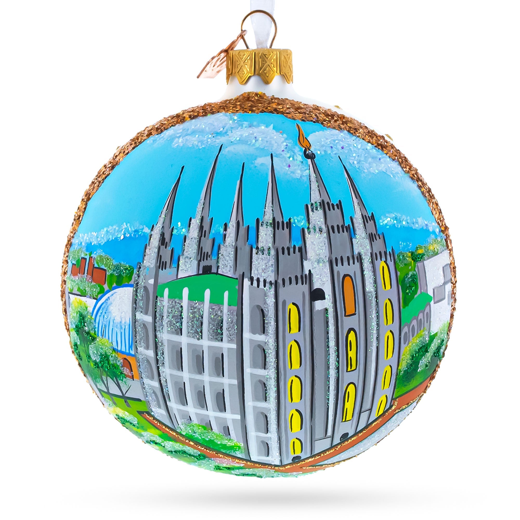 Temple Square, Salt Lake City, Utah, Usa Glass Ball Christmas Ornament 4 Inches