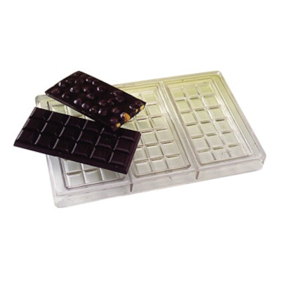 Matfer 380240 – Chocolate Mold, 3 chocolate bars with 18 squares, 6″L x 2-3/4″W x 1/3″H