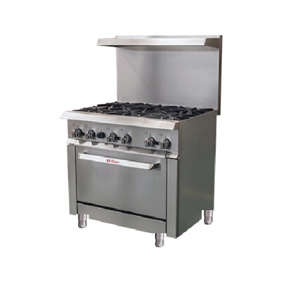 IKON IR-6-36 – Range, gas, 35.9’W x 31.4″D, (6) burners, (1) static oven, (2) oven racks