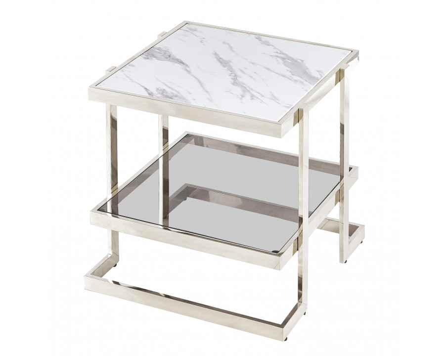 Sagebrook – Metal/Marble Glass Side Table in Silver/White