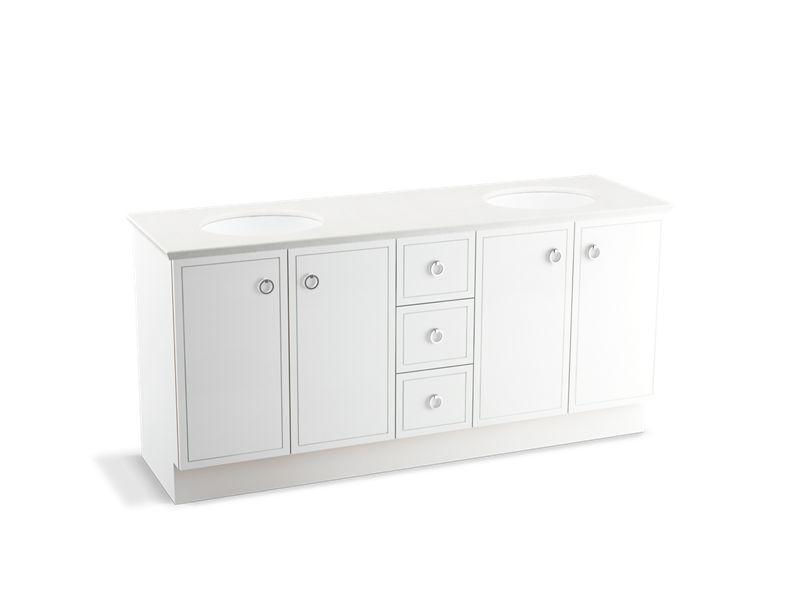 KOHLER K-99512-TKSD-1WA Jacquard 72″ bathroom vanity cabinet with toe kick, 4 doors and 3 drawers, split top drawer