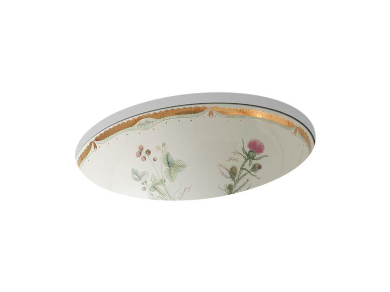 KOHLER K-14218-WF Prairie Flowers Caxton Oval Undermount bathroom sink in Biscuit