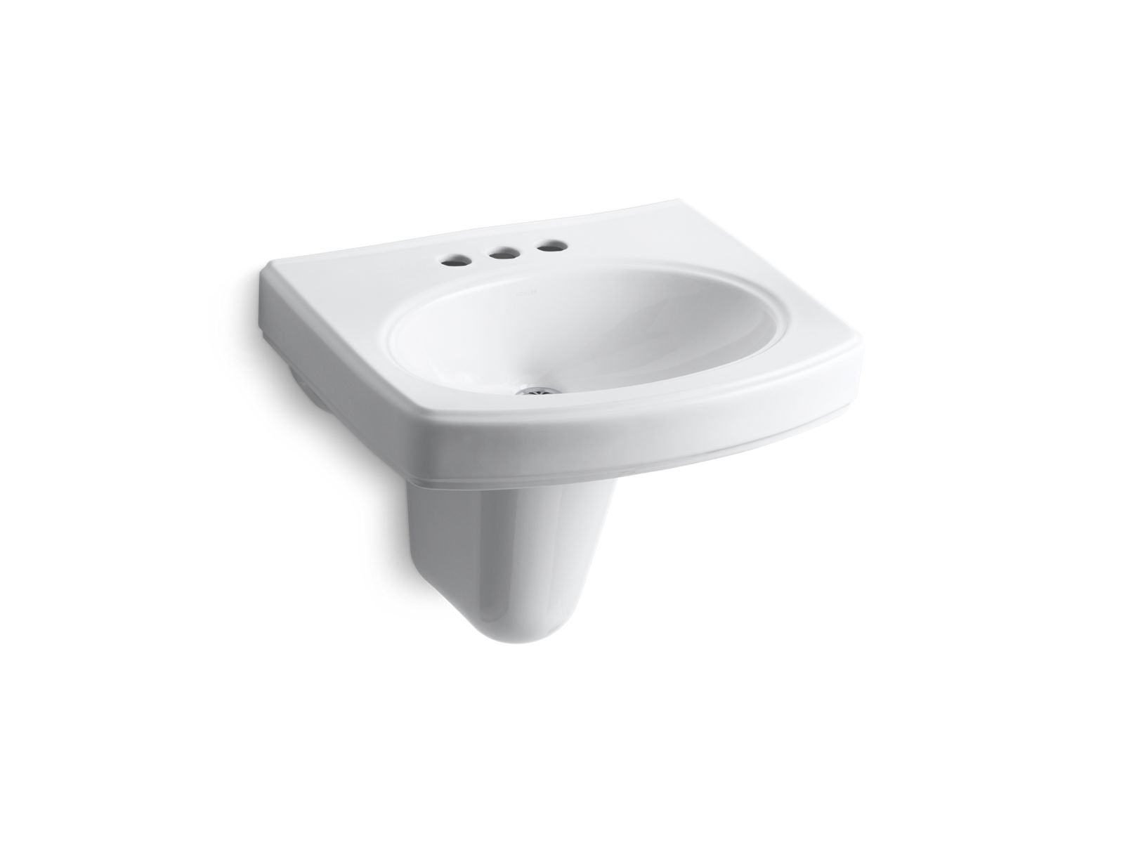 KOHLER K-2035-4-0 Pinoir 22″ Oval Wall-Mount Bathroom Sink With Glazed Underside In White